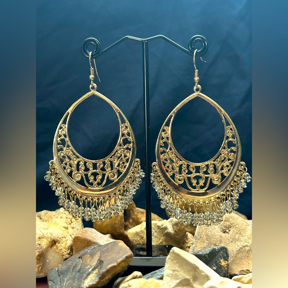 Gold Tone Chandelier with Beads Earrings